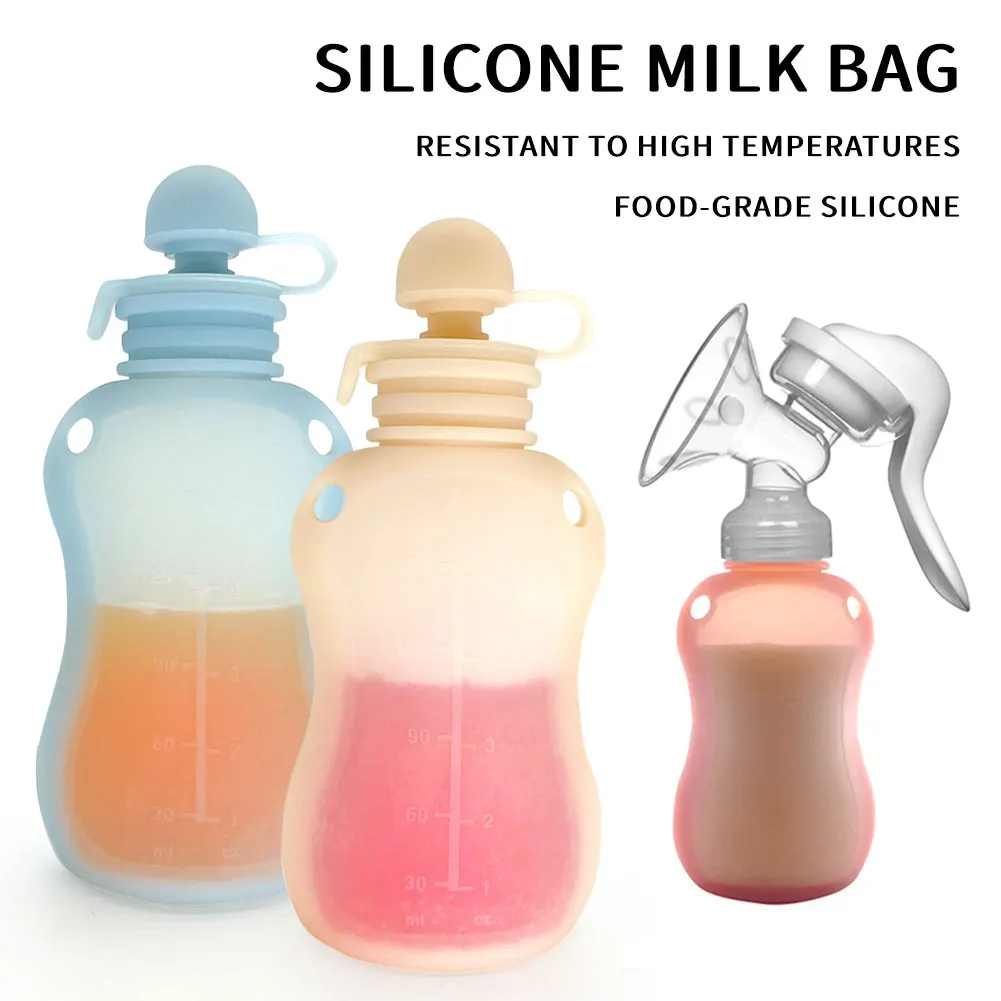 150 مللي أكياس حليب الثدي سيليكون مانعة للتسرب مع مقياس قابل للغسل صديقة للبيئة ذاتية الدائمة تخزين حليب الثدي أثناء السفر