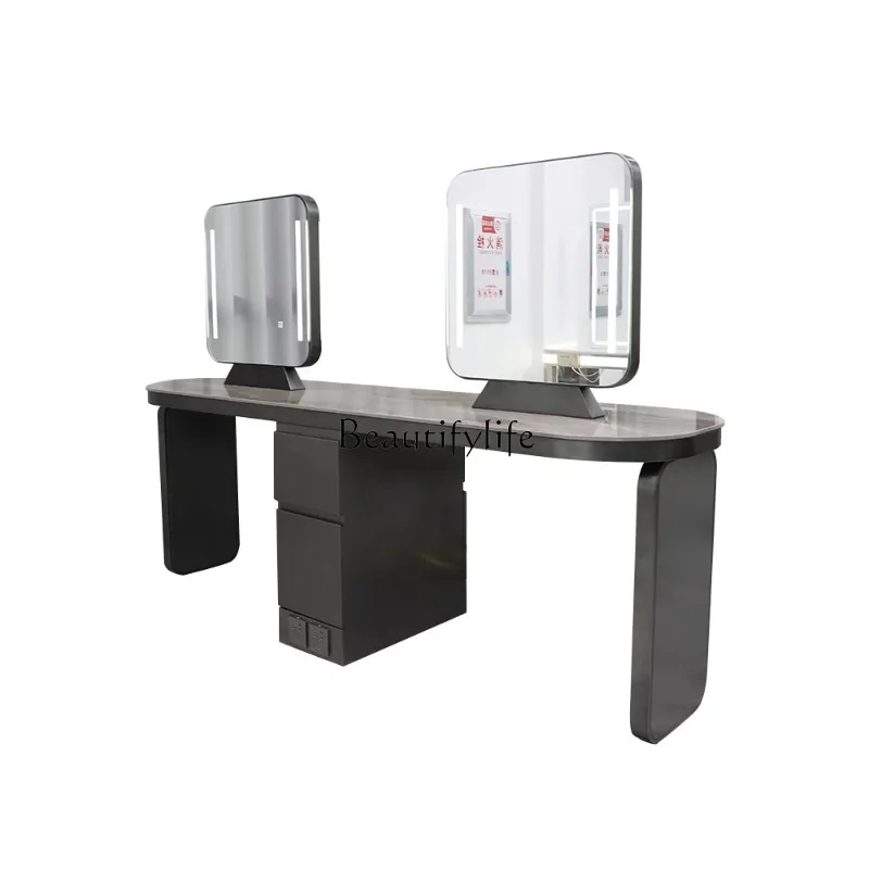 

Barber Shop Dressing Table Stainless Steel Hair Salon Simple Hairdressing Mirror with Light