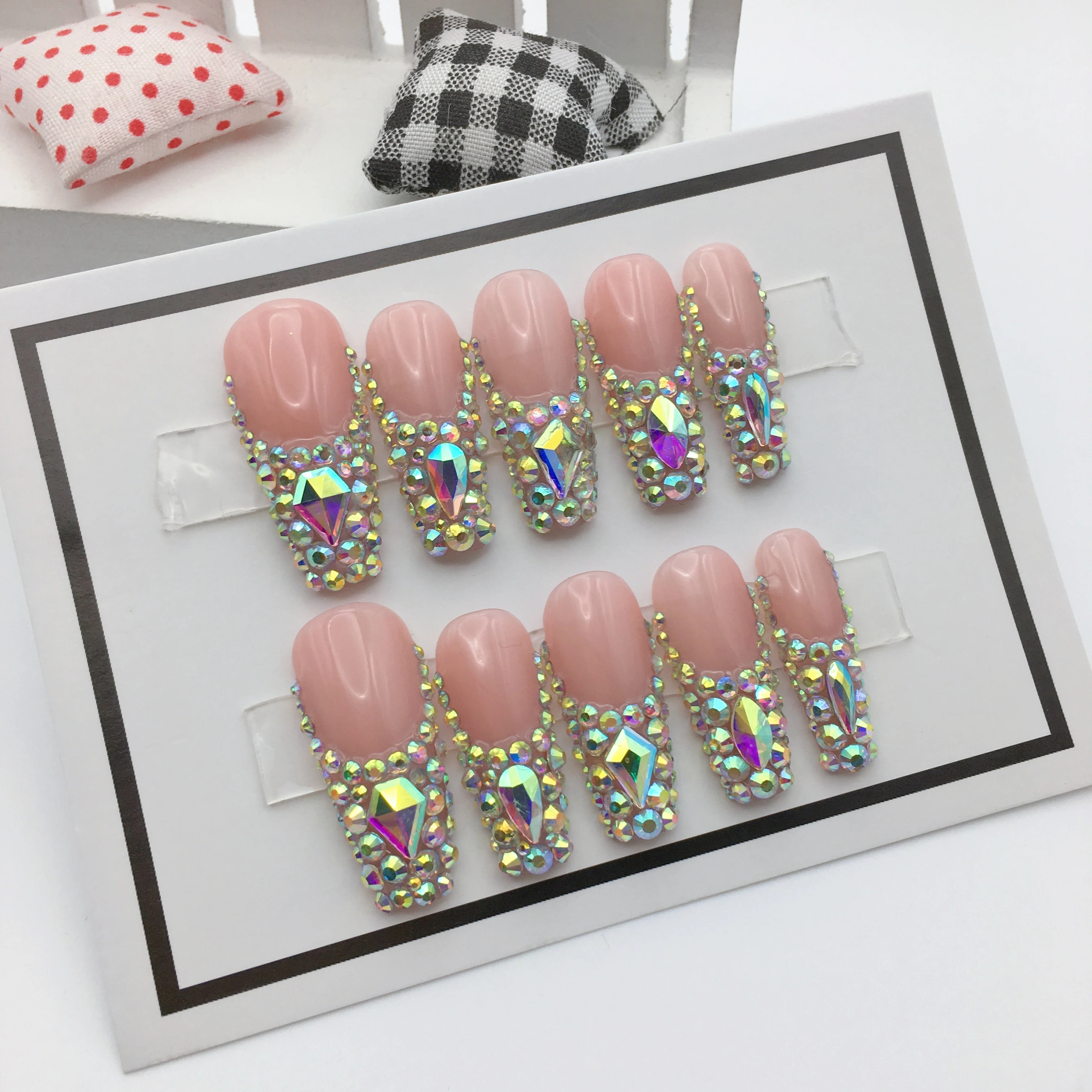 Popular Rhinestone Custom Press On Nails Artificial Fingernails High Quality Bulk  False Acrylic Design Press On Nail