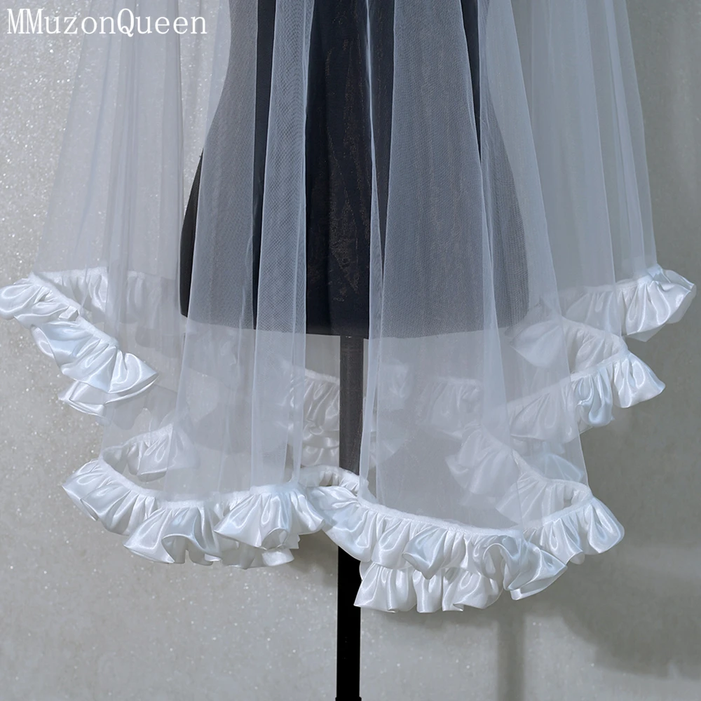 MMQ Bridal Veil Satin Edge White Soft Tulle Cover Indoor Wedding Accessories voile de mariée  ramo de boda de novia M41