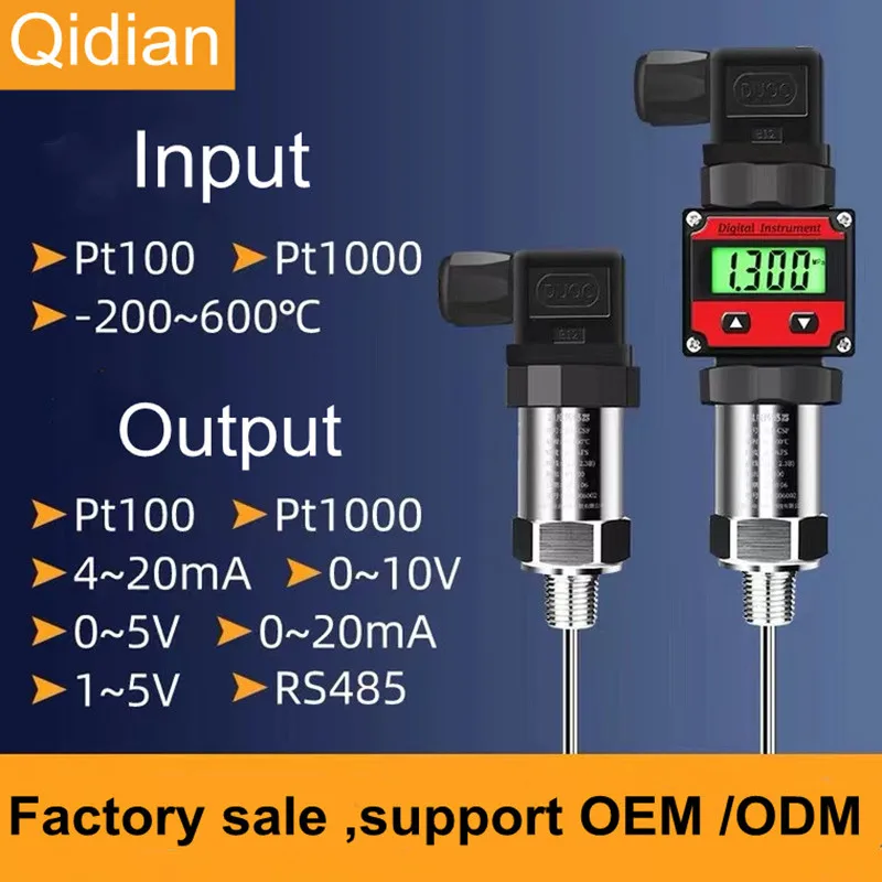 Pt100 Intergrated Temperature Sensor Transmitter Probe 4-20mA Stainless Steel For Water Oil Temperature Control