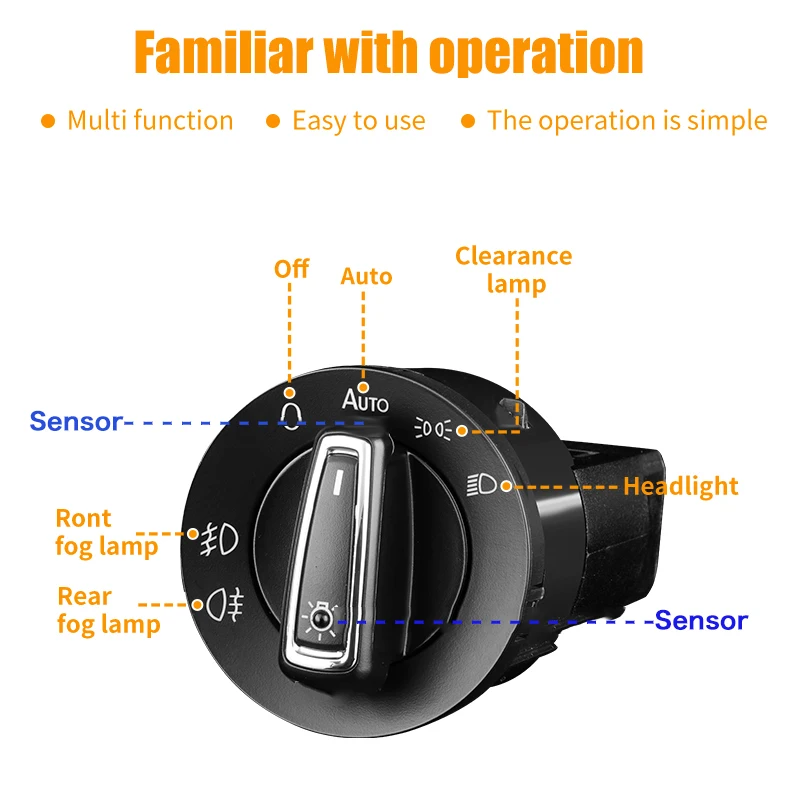 Auto interruptor do farol para VW Passat, B5, B7, transportador T5, Tiguan, Jetta, Mk6, Golf 4, 6, lâmpada de luz principal, Auto-Switch Sensor Acessório