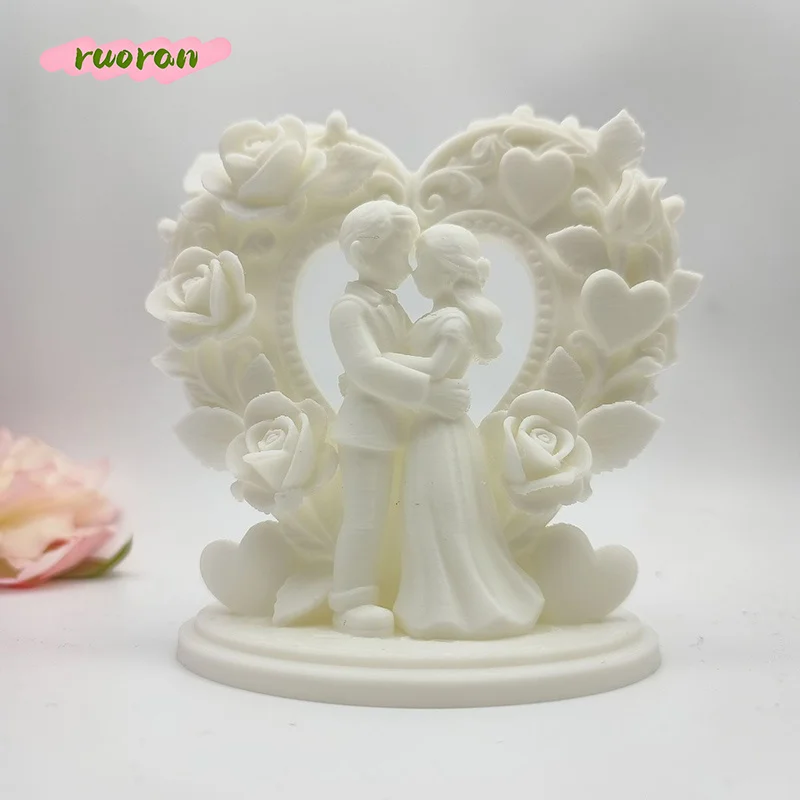 3D Printed Loving Couple Holding Heart Rose Sculpture Wedding Decoration Bridal Room Ornament Bestie Gift
