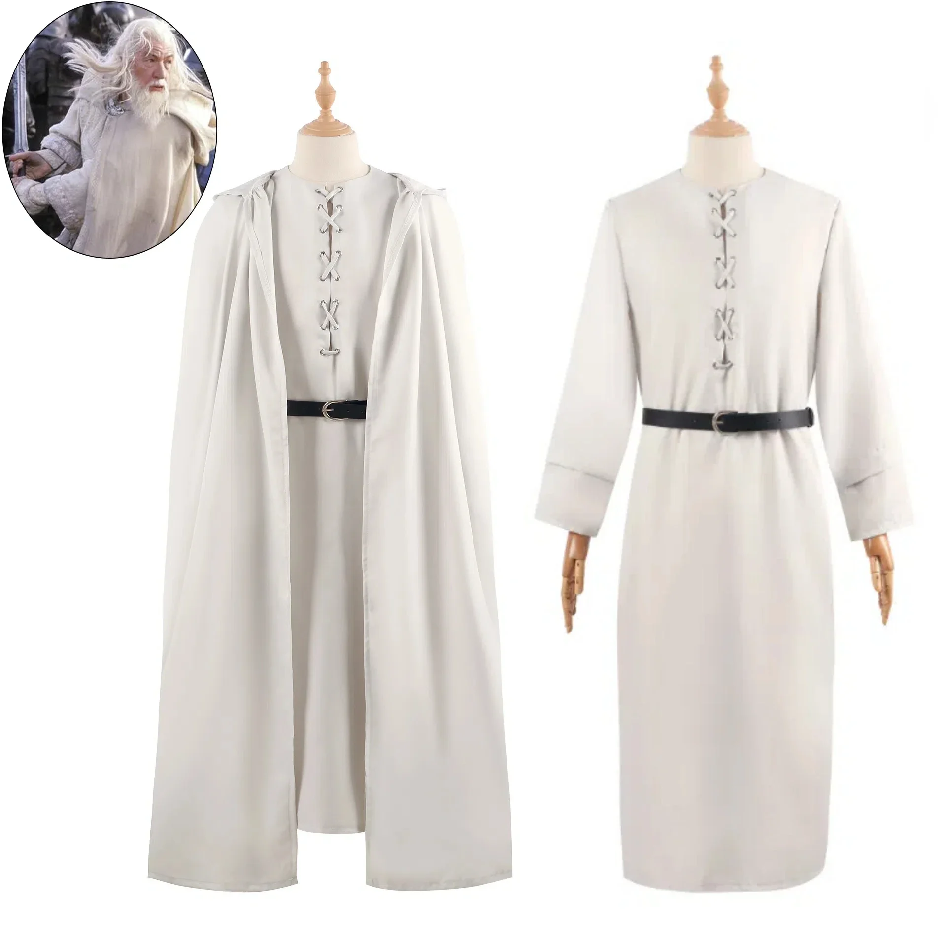 Movie TV Hobbits Rings Gandalf Cosplay Costume Adult Men White Uniform Cape Robe Suit Halloween Carnival Role Play Stage Outfit