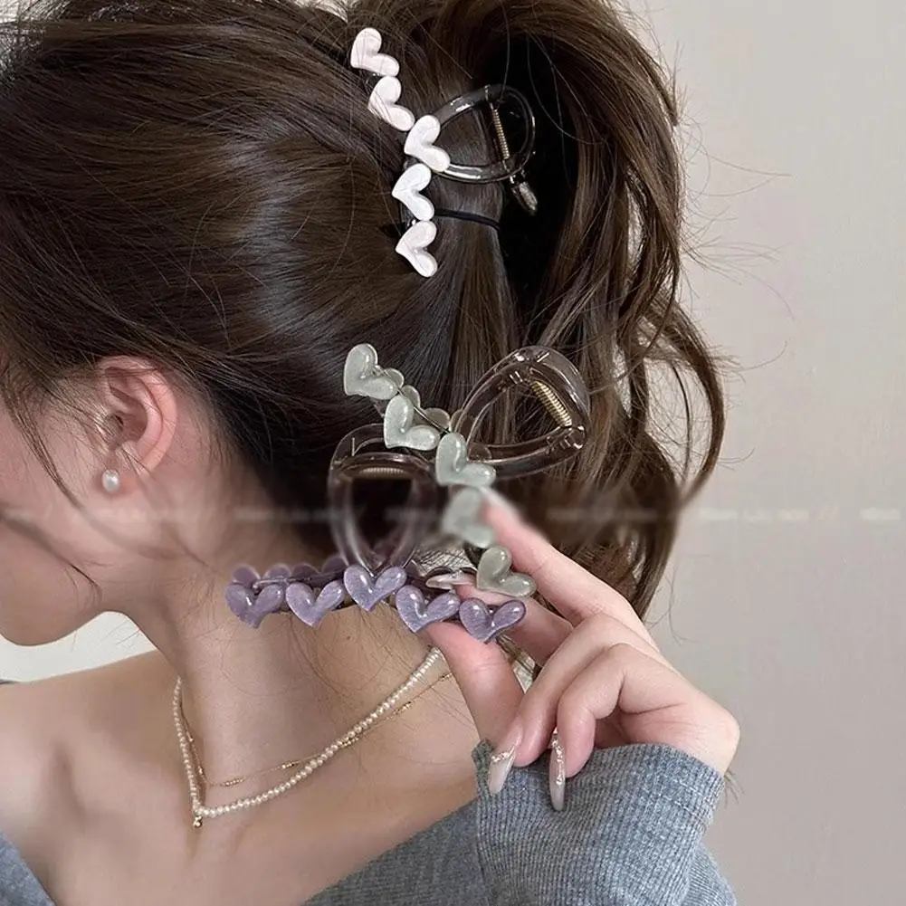 여성용 한국 스위트 반투명 하트 헤어 클로, 우아한 2024, 새로운 머리띠, 패션 상어 클립, 머리핀, 헤어 액세서리