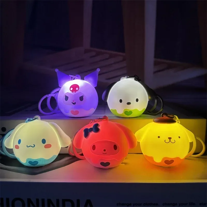 Cinnamoroll Mini Night Light Pendant Melody Kuromi Anime Luminous Cute Cartoon Doll Keychains Bag Key Chain Children Gift Toys