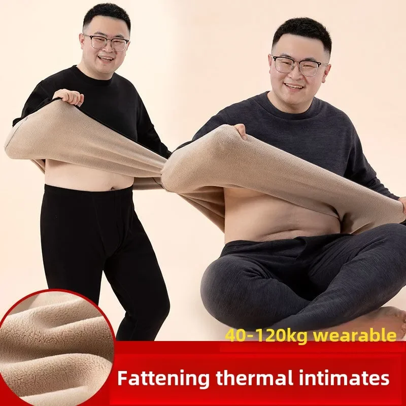 Winter New Men's Warm Underwear Women's Fat Increase Plush Thickened Lamb Fleece Round Neck Set Autumn Clothes Autumn Pants