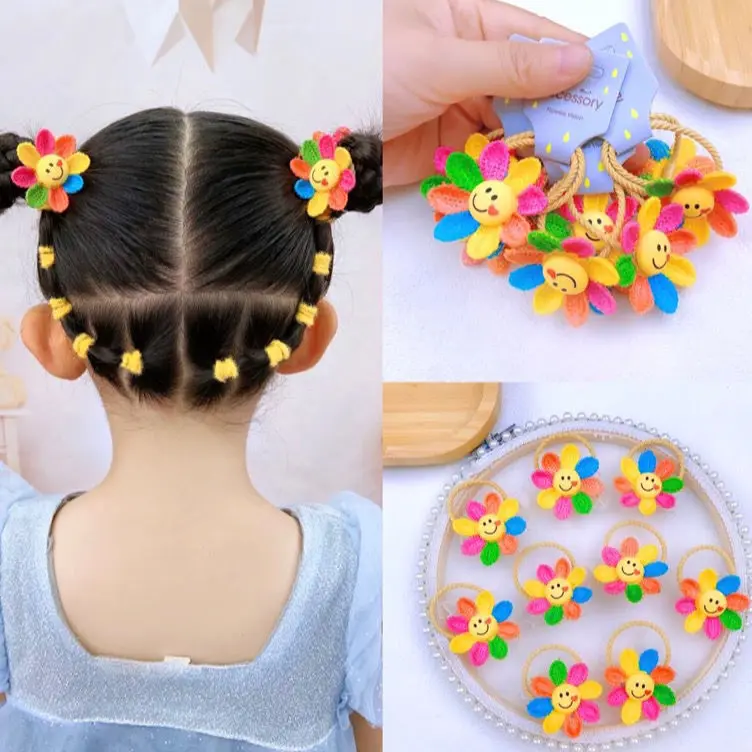 2PCS Colorful Sunflower Lovely Kids Hairpins Children Headwear Baby Hair Clips Girl Hair Accessories Elastic Hair Bands