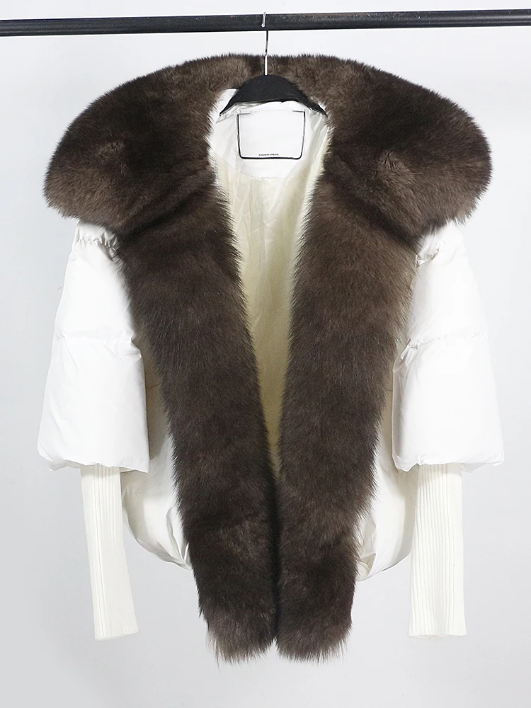 Lose Natürliche Echt Fox Pelz Kragen Mantel Dicke Neue Europäische Mode Weiße Ente Unten Jacke Winter Frauen Warme Luxus Oberbekleidung – Detail 3