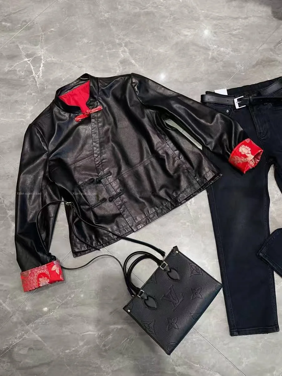 

Ning 2025 New Sle Women's Leather Jaet eepskin Coat Luxury Feel Small Size Genuine Leather Long Sve Zipper