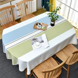 Nordic Cotton Linen Tablecloth Stripe Tassel Tablecloth Checkered Table Cloth Hotel Square Table Cover with Lace Hem