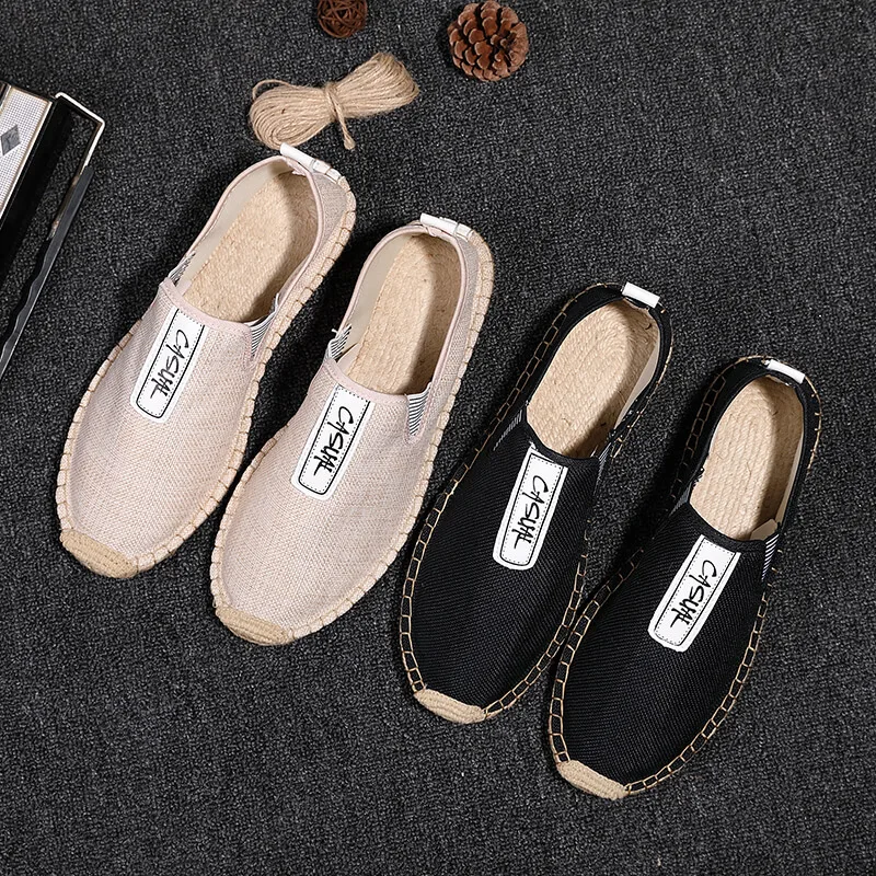 Linen Male Casual Shoes Loafers Mens Flats Weaving Fisherman Shoes Men's Handmade Flats Espadrilles Elegant Driving Shoes Men