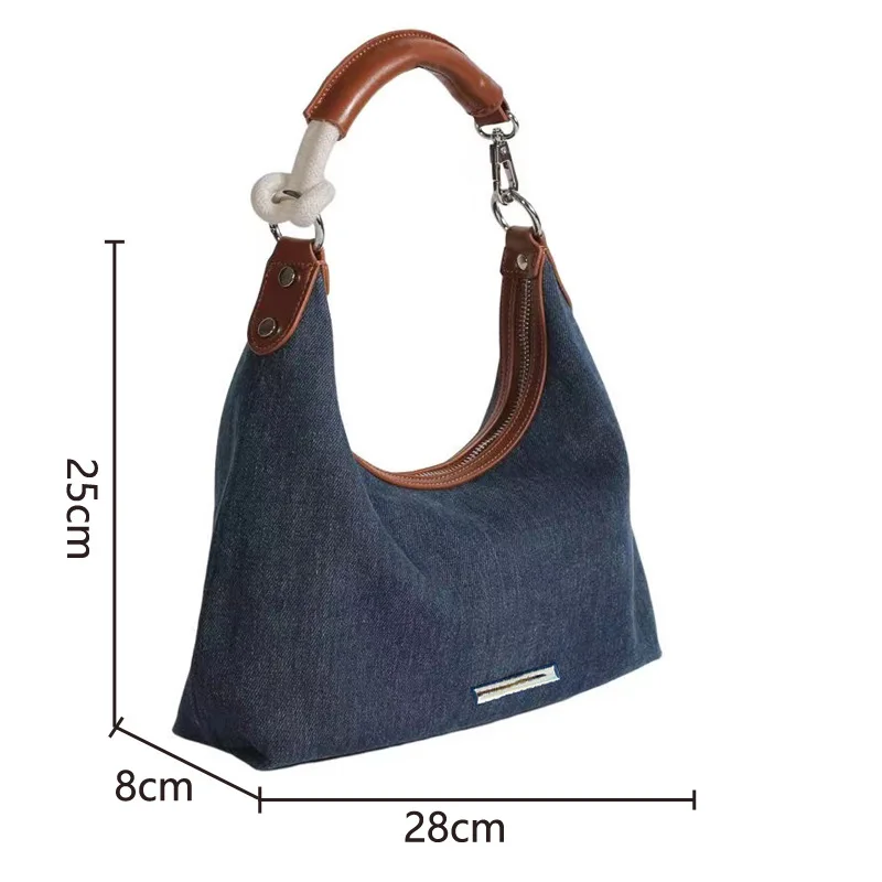 2024 Modne damskie jeansowe torby na ramię dla kobiet o dużej pojemności Retro Blue Jean Underarm Top Handle Bags Casual Tote Bags