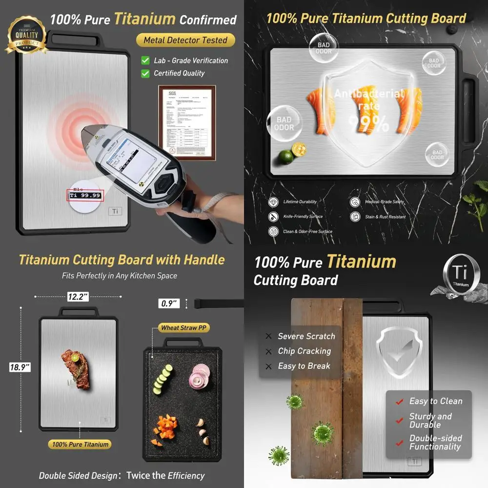 

Двусторонние кухонные разделочные доски из титана и пшеничной соломы с ручкой, большие и маленькие размеры, черный/серый, альтернатива без дерева
