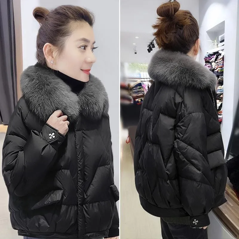 

Parkas 2023 New Women Down Jacket Winter Coat Female Short Parkas Thick Warm Outwear Fur Collar Leisure Time Versatile Overcoa