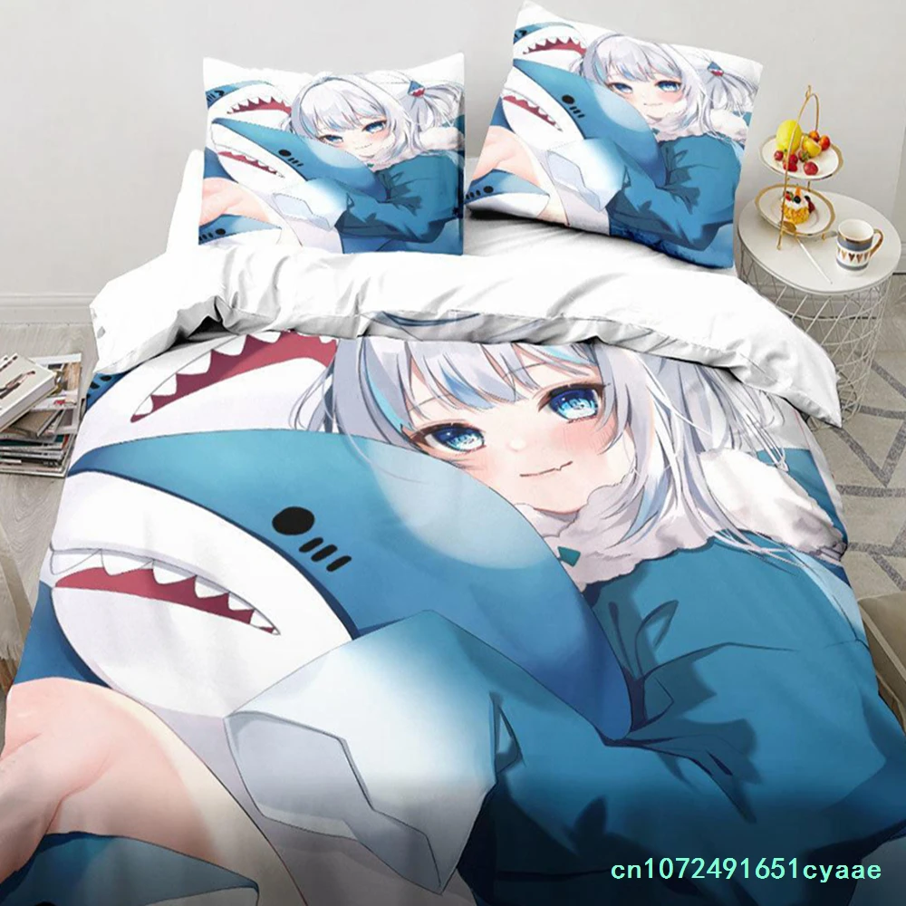 Kawaii Gawr Gura Cute Girl My Angle King Twin Double Child Bedding Set Microfiber Or Polyester 3D Print Anime Duvet Cover Set 3