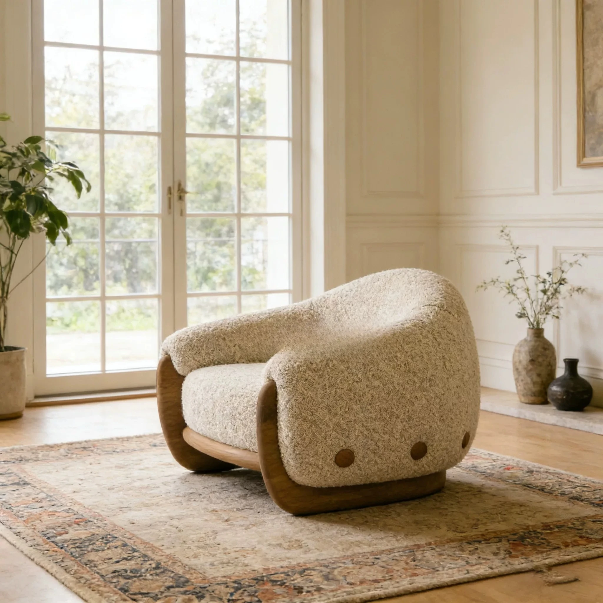 Retro single chair, solid wood armrest lazy sofa, leisure chair