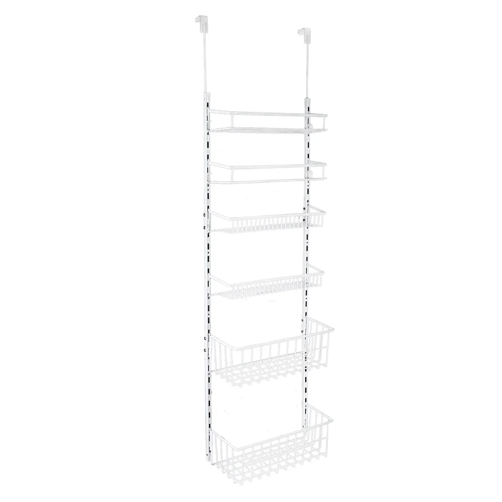 Over the Door Rack Organizer with 6 Adjustable Shelves Durable Steel Storage Solution Kitchen Bedroom Pantry Quick Setup