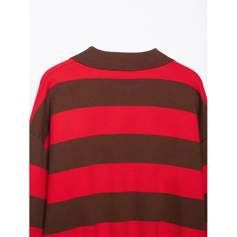 المرأة أزياء مخطط محبوك سترة الخريف الشتاء بولو طوق طويلة الأكمام البلوز خمر الإناث شيك قمم