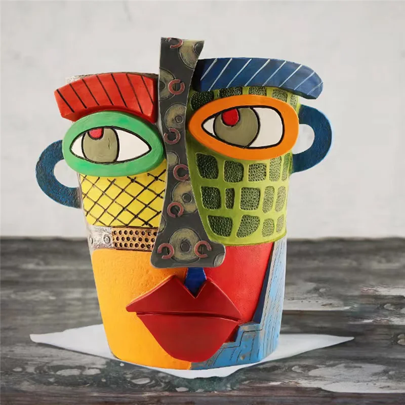 

Well Made-Abstract Rainbow Head Planter, Graffiti Face Planter With Drainage, Flower Plant Pots For Indoor Plants