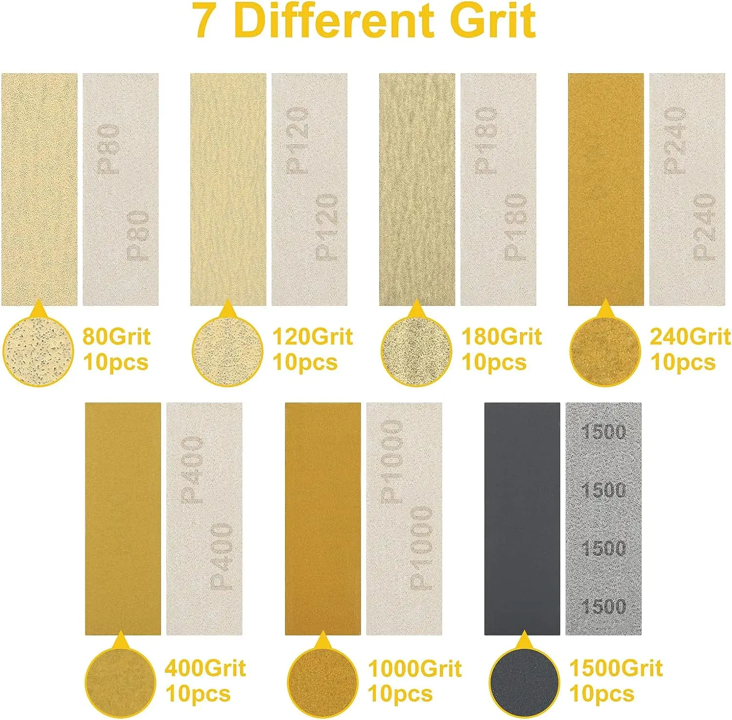 3.5x1 인치 마이크로 샌더 페이퍼 키트, 디테일 핸들 샌딩 도구, 80 -1500 모듬 그릿, 목재 작업 마감 DIY, 71 개