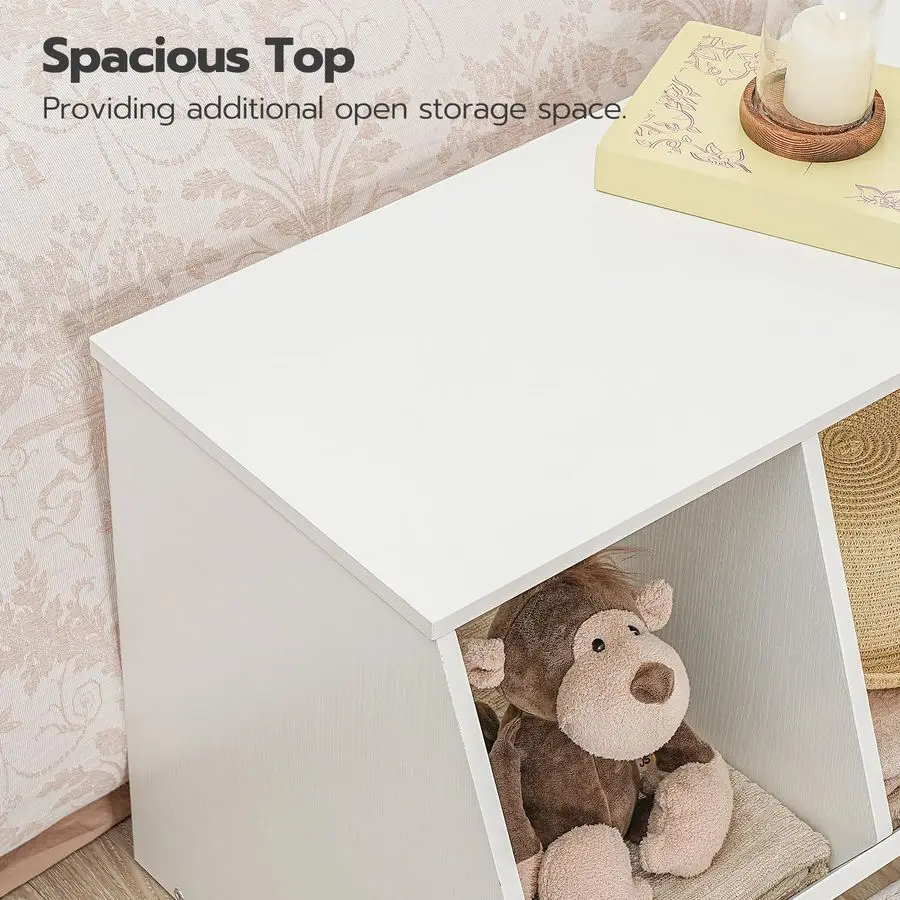 Toy Storage Cubby, Kids Bookshelf, Stackable 3Bin Toy Storage Cabinet, Bookcase Footboard, Childrens Toy Shelf, Hallway, White W
