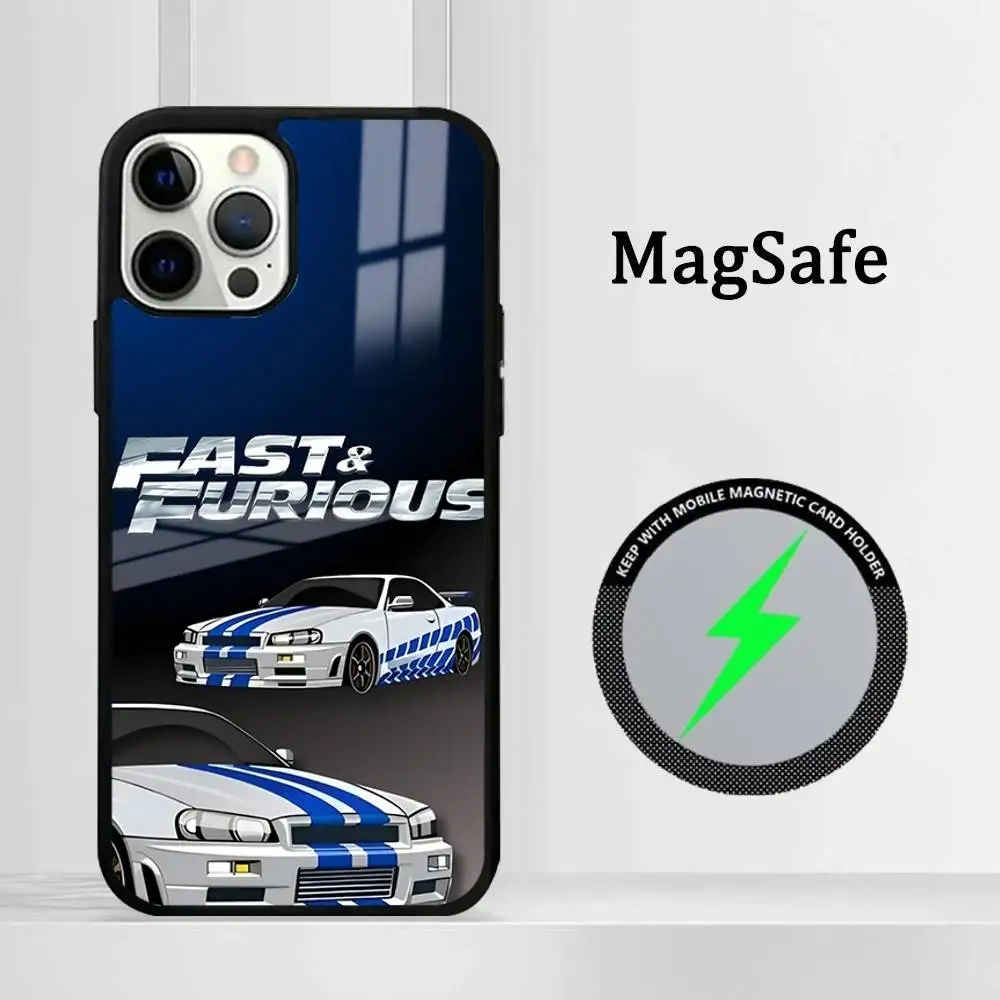 

F-Fast And F-Furious R34 Phone Case Magnetic Glass Phone Case For Iphone 16 15 14 12 11 13 Pro Max Mini Puls Cover