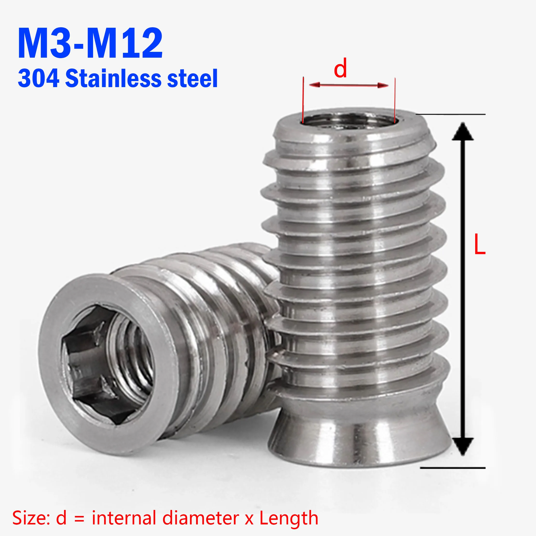 M4 M5 M6 M8 Furniture Nut 304 Stainless Steel Hex Drive Insert Nuts Woodworking Wood Insertnut Table Desk Chair Bed Nutsert