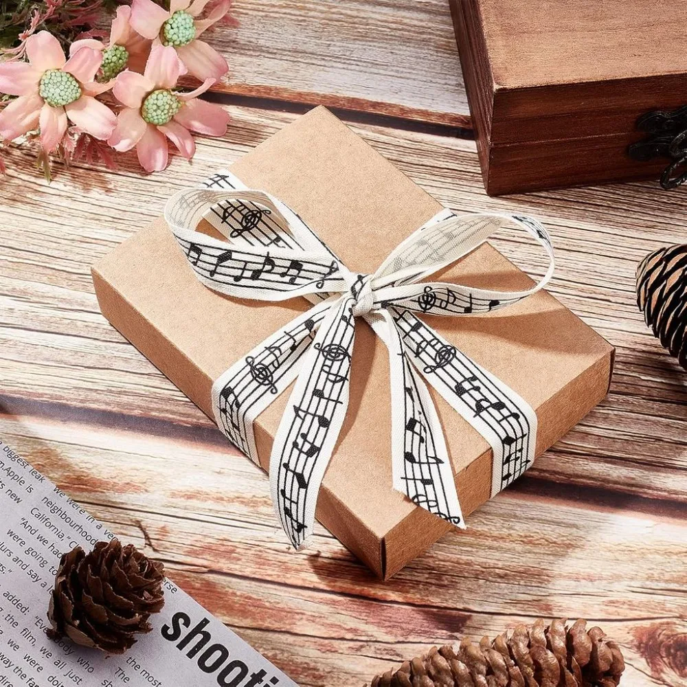 11 Yards Musical Notes Ribbons 5/8Inch Musical Notes Craft Ribbon Printed Music Note Cotton Ribbon with Spool for Gift Packaging