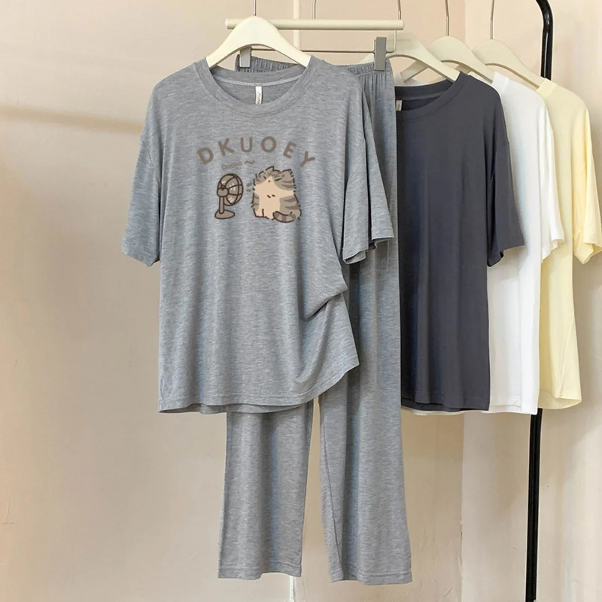 DC09 모달 반팔 바지 파자마 여성 스윗 귀여운 고양이 2025 여름 신상 캐주얼 홈웨어 세트