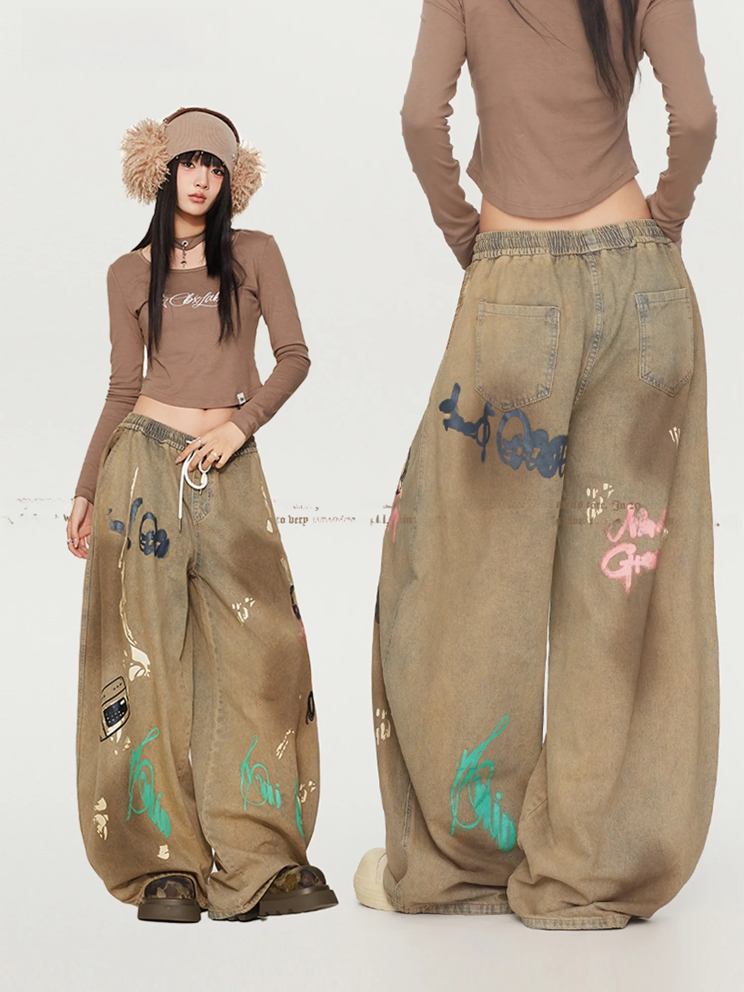 

CBXLAB Модные брендовые джинсы для уличных танцев Aalyptic в стиле хип-хоп Fiti Distred Jeans American Hot Girl Street Wa Повседневные брюки