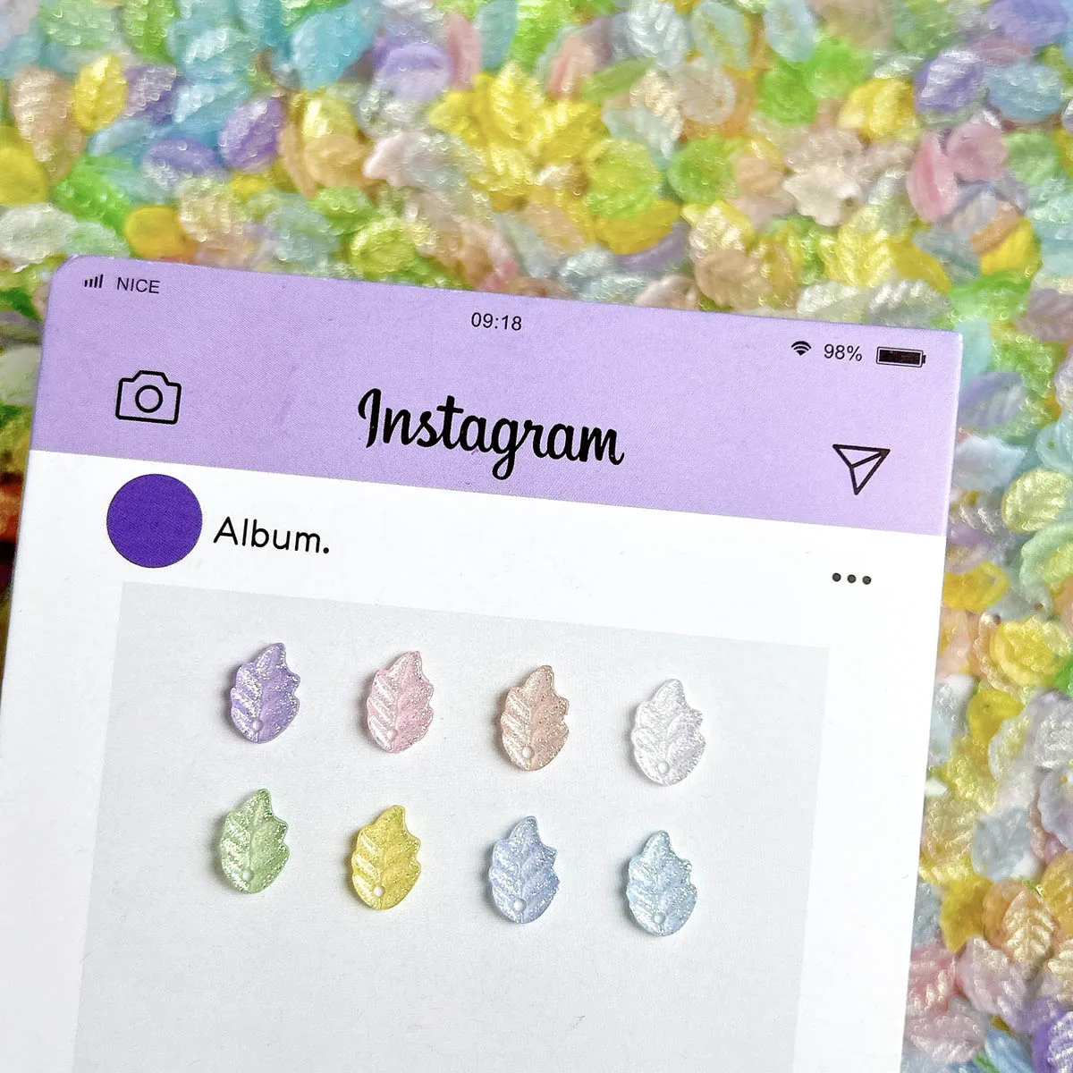 단색 리얼리스틱 발광 잎 네일 참 3D 미세 반짝이 레진 구멍 뚫린 잎 네일 아트 장식 DIY 팔찌 네일