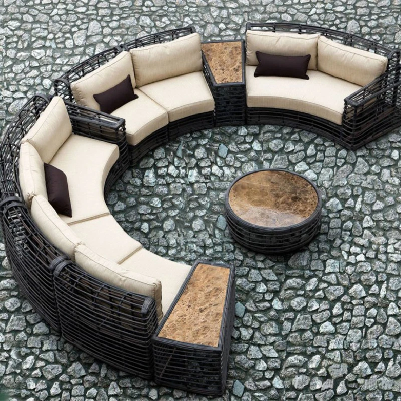 Resort Hotel Modern Curved Sofa Patio Furniture Home Sectional Lounge Chair Low-Profile Sturdy Iron Outdoor Sofa Set