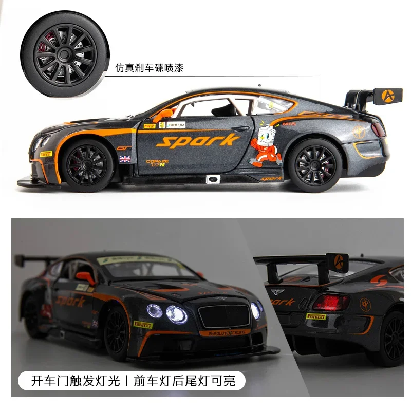 1:24 Bentley Continental GT3 Alloy Car Diecasts & Toy Vehicles Car Model Sound and light Pull back Car Toys For Kids Gifts