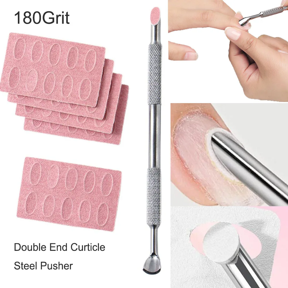 1 قطعة مزدوجة الرأس الفولاذ المقاوم للصدأ مانيكير انتهازي التقشير الإعداد أداة لإزالة جواة الأظافر جيل للأظافر البولندية نظيفة شطبة مجرفة