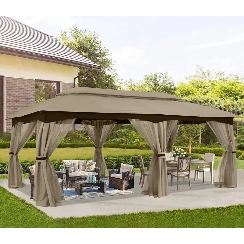 

Outdoor Patio Gazebo 10x20 - Double Roo with Mosquito Netting or Backyard, Deck, Garden, Lawn, Khaki