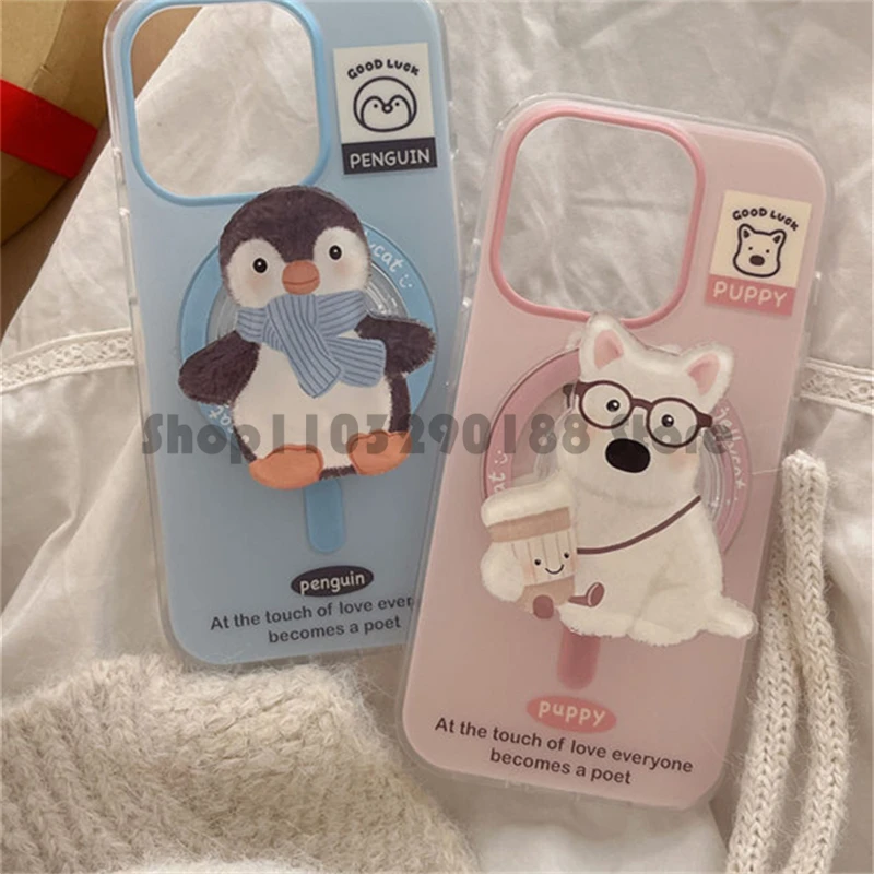 Korean Cute Cartoon Puppy Magnetic Holder Grip Tok Griptok Phone Stand Holder Support For iPhone 16 15 For Pad Magsafe Smart Tok