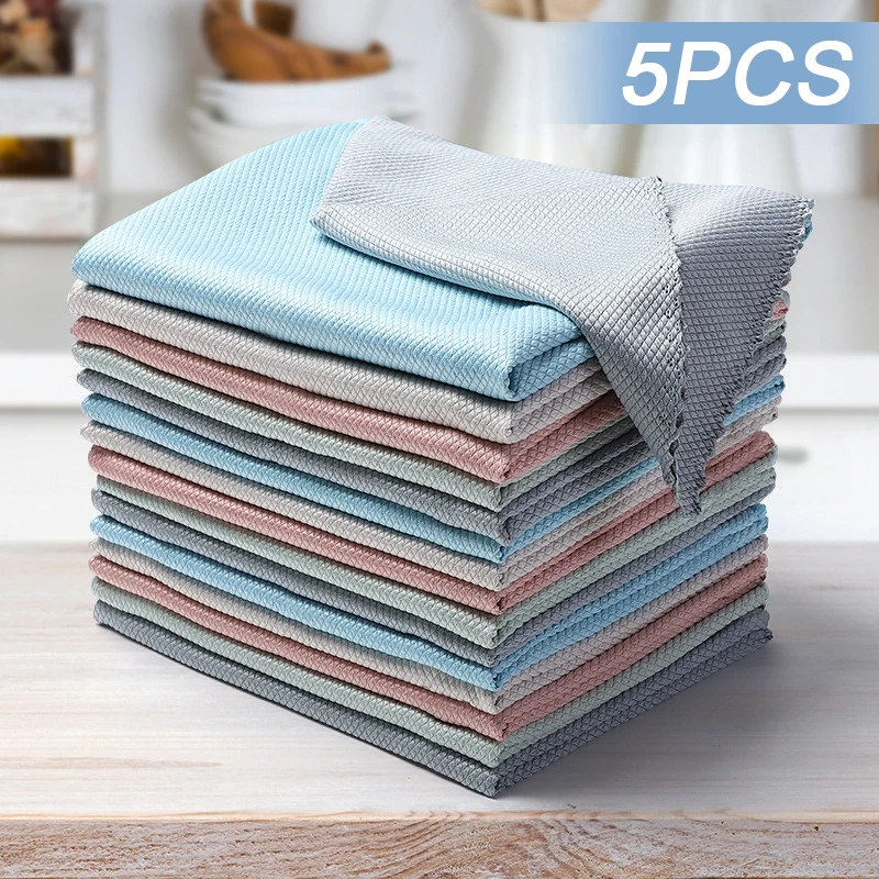 Kitchen Towel Dish Cloth Absorbable Glass Microfiber Cloth Anti-Grease Fish Scale Wipe Towel Cloths Home Tools Dish Cleaning