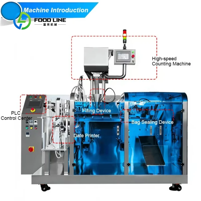 Customized Automatic Counting 50 100 Pcs Candy Doypack Packing Machine for Soft Gummy Candy Zipper Sachet Bag Packing Machine