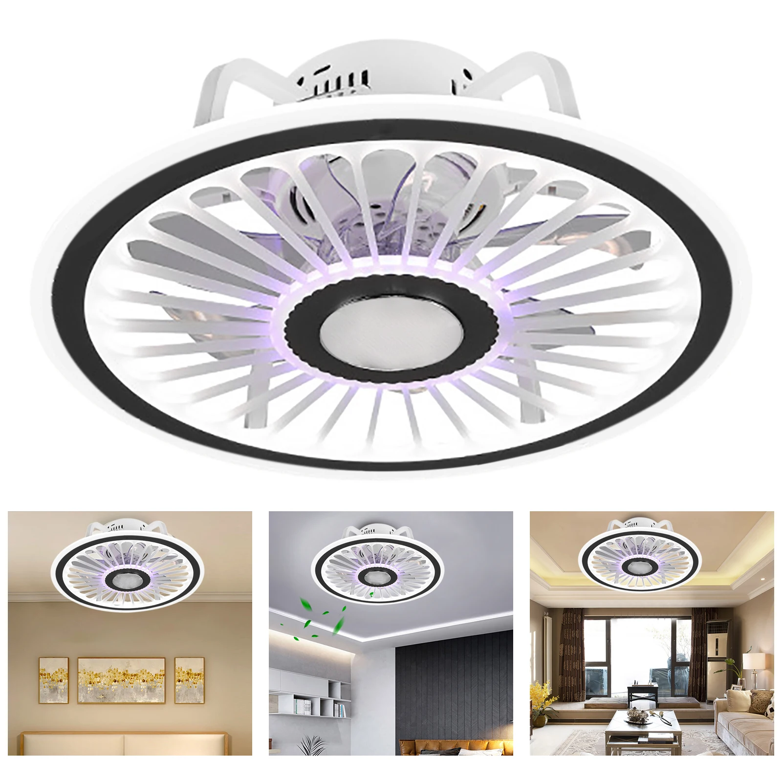 Modern 3-Color Ceiling Living Room LED Invisible Light Bedroom Remote Control Reversible Blade Home Decor Fan Lamps