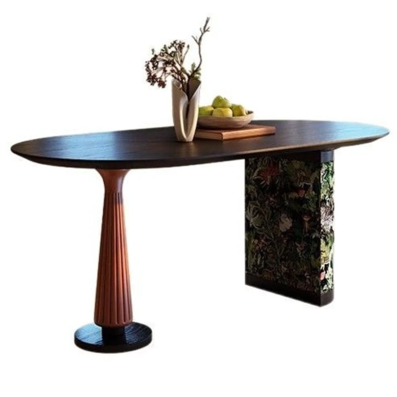 

Furniture French retro solid wood dining table and chair combination small apartment living room dining table antique ova