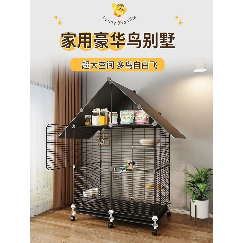 

Luxury Villa Style Parrot Cage for Home Use with Horizontal Wires for Budgie Cockatiel Mynah and Pearl Bird Breeding