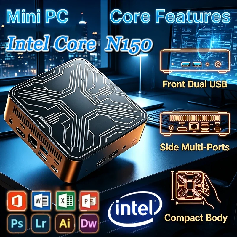 New Mini PC Intel Core N150 Compact Mini Laptop 16GB RAM 2048GB 2TB SSD HD WiFi6 BT5.2 Multifunctional Daily Notebook Gaming PC