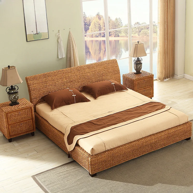 1.8 meters double bed hotel rattan art bed homestay rattan weaving apartment 1.5 meters single Indonesian rattan bed