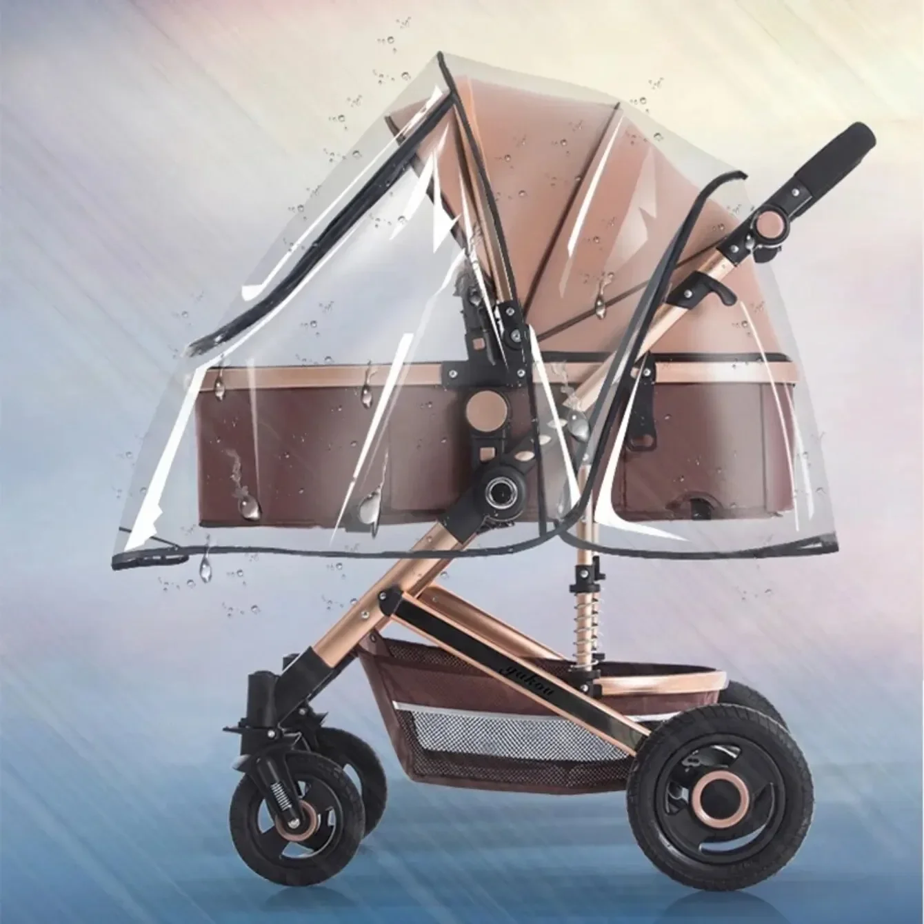 Universal Stroller Rain Cover - Waterproof Transparent Pram Protector with Zippered Opening, Breathable Umbrella Design