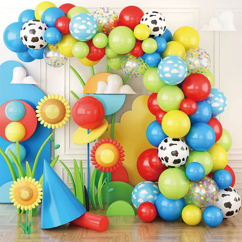 Rainbow Cow Balloons Garland Arch Kit for CowGirl Themed Baby Shower Farm Birthday Wedding Party Decorations Supplies