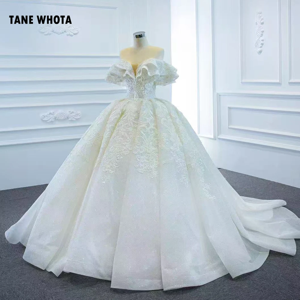 Vestido De Casamento Sweetheart con spalle scoperte Lace Up Back Ruffles Ricamo Abito da ballo Abiti da sposa bianchi personalizzati