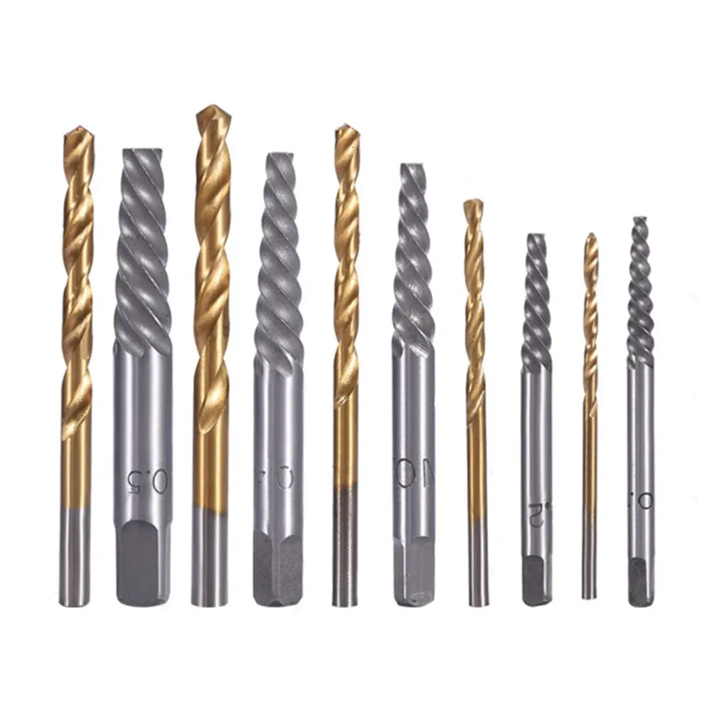 10Pcs Screw Extractor Left Hand Drill Bit Slip Tooth Remover Broken Bolt Damaged Screw Fitting Extractor Hand Power Repair Set