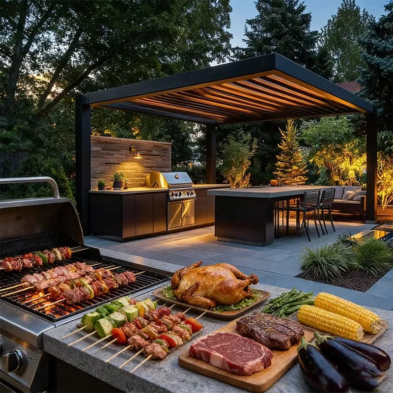 Customize Outdoor Kitchen Set Including Cabinets BBQ Grill Sink Drawers Modular Aluminum Island Complete Backyard  Barbecue