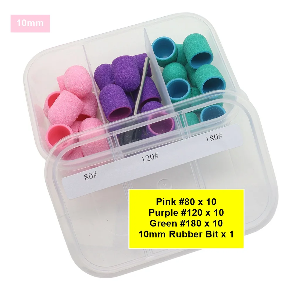 30pcs 10mm Nail Sanding Caps with 1pc Bit for Foot File Remover Manicure Pedicure Nail Polishing Burr Home Salon Use,10mmx15mm S